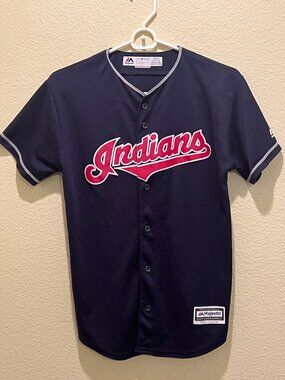 Majestic Cleveland Indians Francisco Lindor #12 Youth Jersey Blue Size L (14/16)